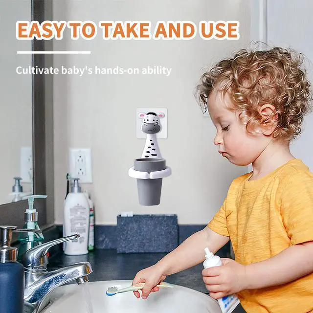 Alt view image 6 of 7 - SooGree Kids Toothbrushes Holder Animal Tooth Cup Holder Wall Mounted Sucker Toothpaste Storage Set Cute Household Toothpaste Rack Mouthwash Cup Rack for Children,No Punching Shelf Bracket with Cup