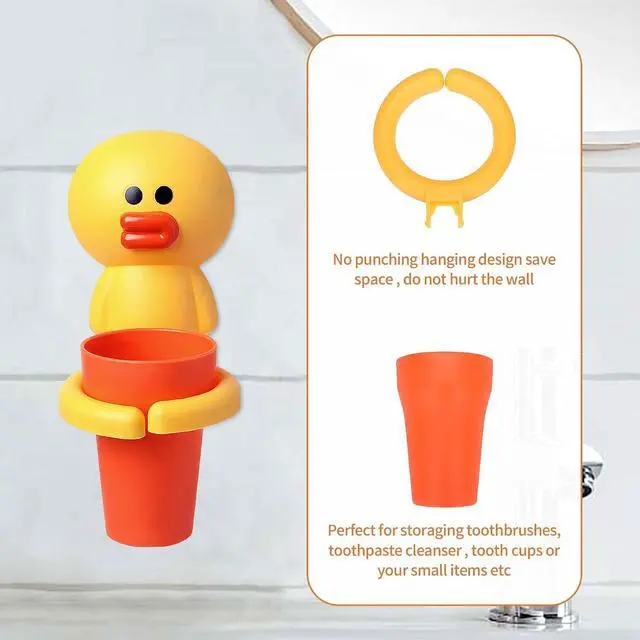 Alt view image 4 of 7 - SooGree Kids Toothbrushes Holder Animal Tooth Cup Holder Wall Mounted Sucker Toothpaste Storage Set Cute Household Toothpaste Rack Mouthwash Cup Rack for Children,No Punching Shelf Bracket with Cup
