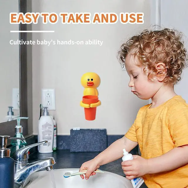 Alt view image 6 of 7 - SooGree Kids Toothbrushes Holder Animal Tooth Cup Holder Wall Mounted Sucker Toothpaste Storage Set Cute Household Toothpaste Rack Mouthwash Cup Rack for Children,No Punching Shelf Bracket with Cup