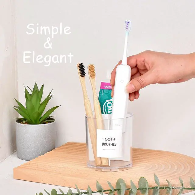 Alt view image 3 of 7 - Acrylic Toothbrush Holder with White Divider for Bathroom Decor, Thick Clear Plastic Electronic Toothbrush and Toothpaste Organizer Stand for Bathroom Vanity, Bathroom Essentials Accessories
