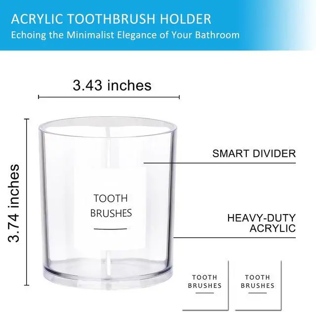 Alt view image 2 of 7 - Acrylic Toothbrush Holder with White Divider for Bathroom Decor, Thick Clear Plastic Electronic Toothbrush and Toothpaste Organizer Stand for Bathroom Vanity, Bathroom Essentials Accessories