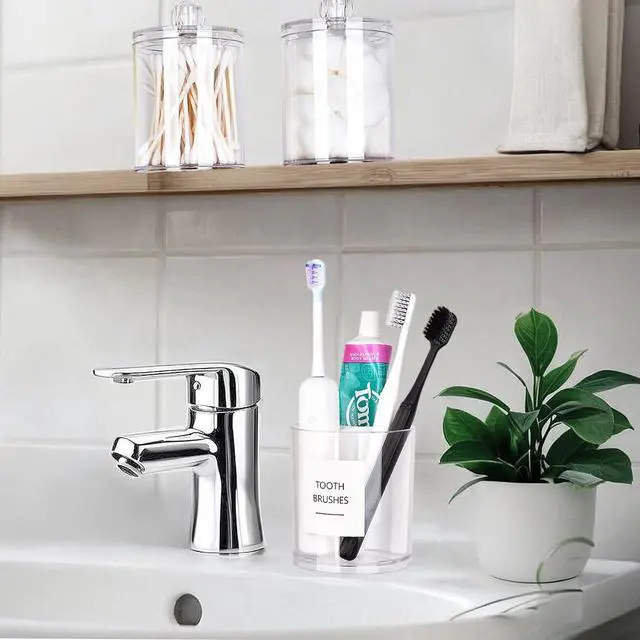 Alt view image 6 of 7 - Acrylic Toothbrush Holder with White Divider for Bathroom Decor, Thick Clear Plastic Electronic Toothbrush and Toothpaste Organizer Stand for Bathroom Vanity, Bathroom Essentials Accessories