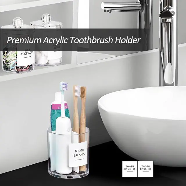 Alt view image 4 of 7 - Acrylic Toothbrush Holder with White Divider for Bathroom Decor, Thick Clear Plastic Electronic Toothbrush and Toothpaste Organizer Stand for Bathroom Vanity, Bathroom Essentials Accessories