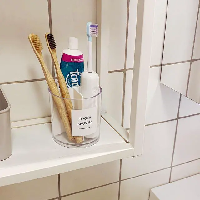 Alt view image 7 of 7 - Acrylic Toothbrush Holder with White Divider for Bathroom Decor, Thick Clear Plastic Electronic Toothbrush and Toothpaste Organizer Stand for Bathroom Vanity, Bathroom Essentials Accessories
