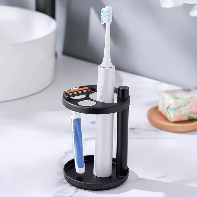 Alt view image 3 of 7 - Toothbrush & Toothpaste Holder for Bathroom Countertop, Metal Electric Toothbrush Stand with Razor Slot, Ideal Design Caddy for Kids & Family, Black