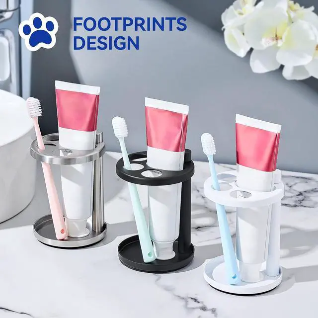 Alt view image 4 of 7 - Toothbrush & Toothpaste Holder for Bathroom Countertop, Metal Electric Toothbrush Stand with Razor Slot, Ideal Design Caddy for Kids & Family, Black