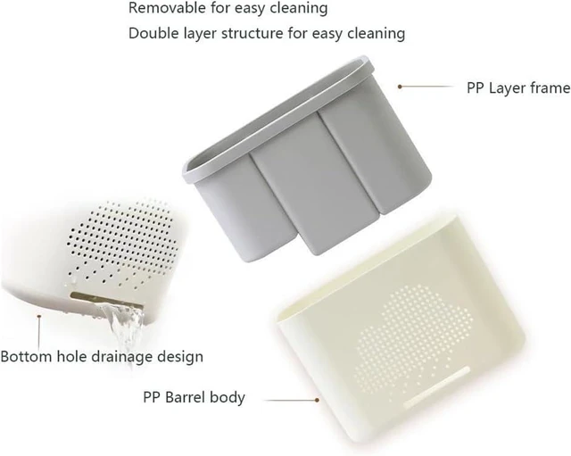 Alt view image 3 of 6 - 2 Slots Toothbrush Holder and Toothpaste Holder with Drain Hole, Detachable Easy Cleaning Multi-Functional Organizer Caddy Storage for Bathroom Vanity Sink Kitchen (White+Green 2 compartments)