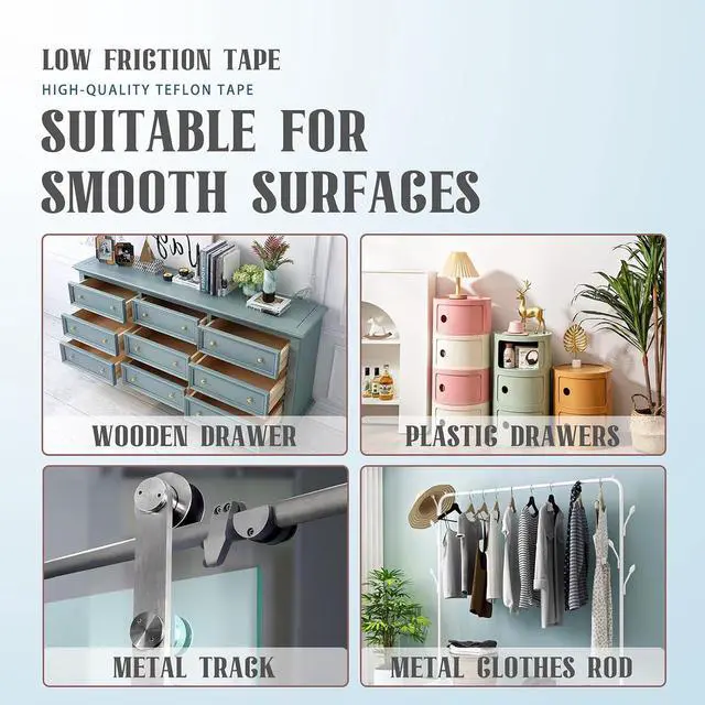 Alt view image 5 of 7 - MEBMIK 2 Rolls 1/2 Inch x 33 Feet Low Friction Drawer Slide Tape - Squeak Resistant, Abrasion Resistant Surface Protection Tape for Wood, Cabinet, Curtain, Furniture, White