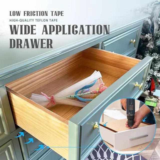 Alt view image 6 of 7 - MEBMIK 2 Rolls 1/2 Inch x 33 Feet Low Friction Drawer Slide Tape - Squeak Resistant, Abrasion Resistant Surface Protection Tape for Wood, Cabinet, Curtain, Furniture, White