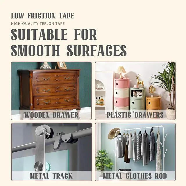 Alt view image 5 of 7 - MEBMIK 2 Rolls 1/2 Inch x 33 Feet Low Friction Drawer Slide Tape - Squeak Resistant, Abrasion Resistant Surface Protection Tape for Wood, Cabinet, Curtain, Furniture,Brown