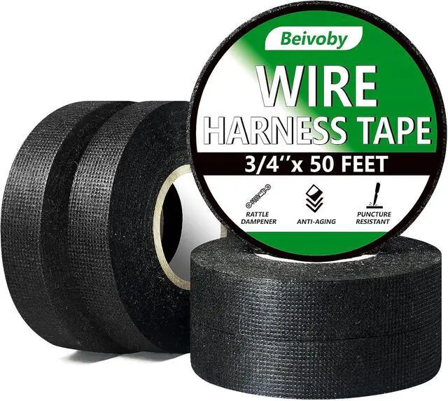 Main image of 5 Rolls High Temp Wire Harness Tape (250FT Total) OEM-Grade Automotive Cloth Fabric Tape for Engine Wiring Loom, Electrical Cable Protection & Noise Damping - 3/4 in x 50 ft
