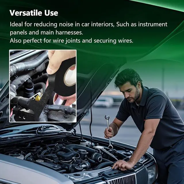 Alt view image 5 of 6 - 2 Rolls High Temp Wire Harness Tape (100FT Total) OEM-Grade Automotive Cloth Fabric Tape for Engine Wiring Loom, Cable Protection & Noise Dampening