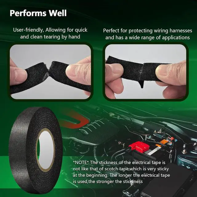 Alt view image 6 of 6 - 2 Rolls High Temp Wire Harness Tape (100FT Total) OEM-Grade Automotive Cloth Fabric Tape for Engine Wiring Loom, Cable Protection & Noise Dampening