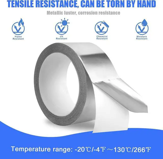 Alt view image 6 of 7 - Romeda Aluminum Foil Tape, 2 inch x 65 Feet Foil Tape (3.9 mil), Silver Insulation Adhesive Metal Tape, High Temperature Heavy Duty HVAC Tapes for Ductwork, Dryer Vent, HVAC