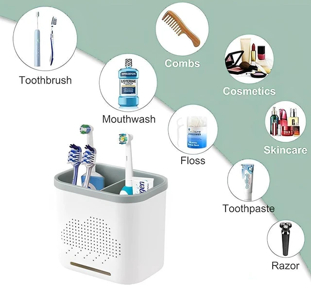 Alt view image 4 of 6 - 2 Slots Toothbrush Holder and Toothpaste Holder with Drain Hole, Detachable Easy Cleaning Multi-Functional Organizer Caddy Storage for Bathroom Vanity Sink Kitchen (White+Green 2 compartments)