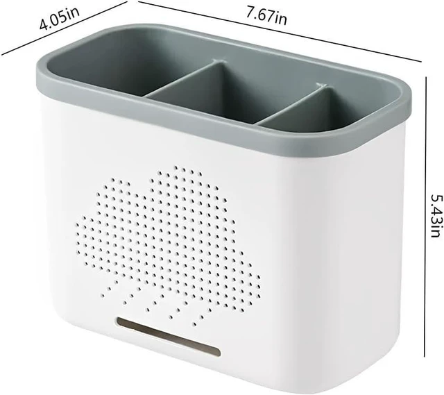 Alt view image 2 of 6 - 3 Slots Toothbrush Holder and Toothpaste Holder with Drain Hole, Detachable Easy Cleaning Multi-Functional Organizer Caddy Storage for Bathroom Vanity Sink Kitchen (White+Green 3 compartments)