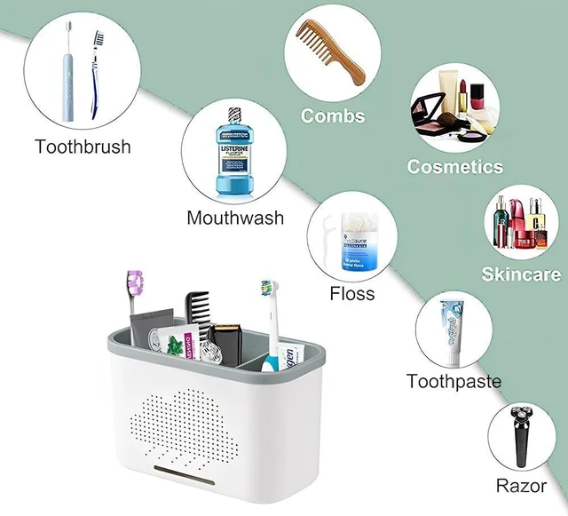 Alt view image 4 of 6 - 3 Slots Toothbrush Holder and Toothpaste Holder with Drain Hole, Detachable Easy Cleaning Multi-Functional Organizer Caddy Storage for Bathroom Vanity Sink Kitchen (White+Green 3 compartments)