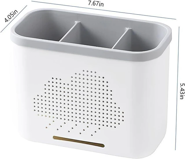 Alt view image 2 of 6 - 3 Slots Toothbrush Holder and Toothpaste Holder with Drain Hole, Detachable Easy Cleaning Multi-Functional Organizer Caddy Storage for Bathroom Vanity Sink Kitchen (White+Gray 3 compartments)