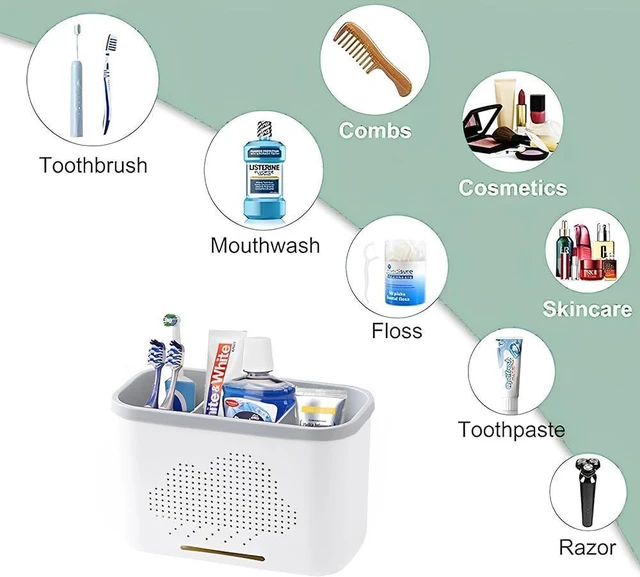 Alt view image 4 of 6 - 3 Slots Toothbrush Holder and Toothpaste Holder with Drain Hole, Detachable Easy Cleaning Multi-Functional Organizer Caddy Storage for Bathroom Vanity Sink Kitchen (White+Gray 3 compartments)
