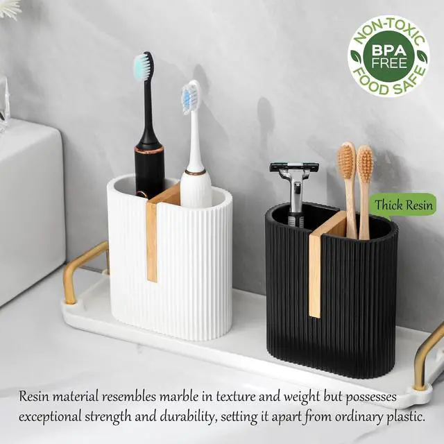 Alt view image 2 of 7 - Toothbrush Holders for Bathroom, Bamboo Electric Toothbrush Stand, Black