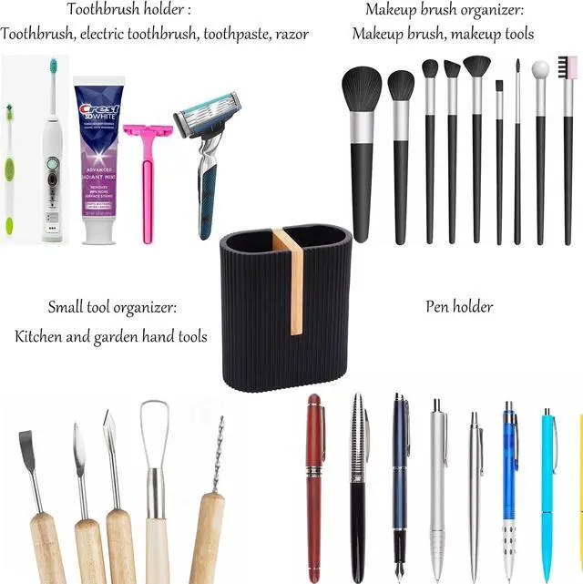 Alt view image 7 of 7 - Toothbrush Holders for Bathroom, Bamboo Electric Toothbrush Stand, Black