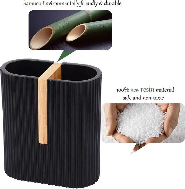 Alt view image 4 of 7 - Toothbrush Holders for Bathroom, Bamboo Electric Toothbrush Stand, Black