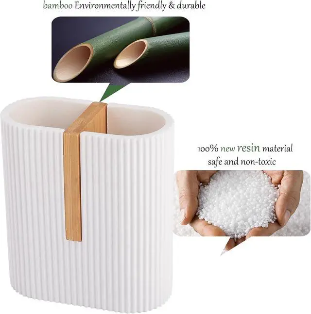 Alt view image 4 of 6 - Toothbrush Holders for Bathroom, Bamboo Electric Toothbrush Stand, White