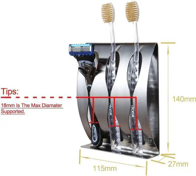 Alt view image 2 of 6 - Toothbrush Holder Shelf Wall Mount,Ulifestar Bathroom Cabinet Organizer Accessories,3M Self Adhesive Toothpaste Shaving Razor Stand,Tooth Brush Holder Dispenser,Stainless Steel