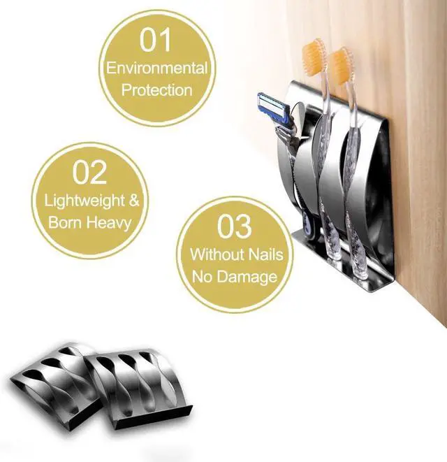 Alt view image 3 of 6 - Toothbrush Holder Shelf Wall Mount,Ulifestar Bathroom Cabinet Organizer Accessories,3M Self Adhesive Toothpaste Shaving Razor Stand,Tooth Brush Holder Dispenser,Stainless Steel