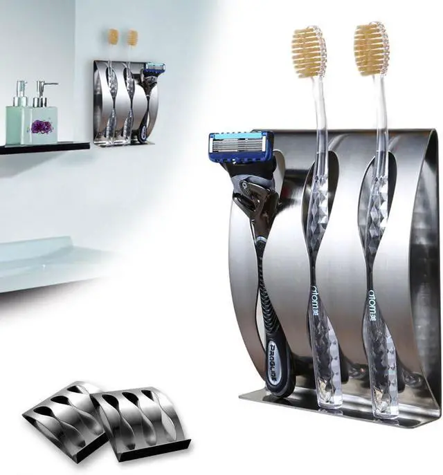Alt view image 5 of 6 - Toothbrush Holder Shelf Wall Mount,Ulifestar Bathroom Cabinet Organizer Accessories,3M Self Adhesive Toothpaste Shaving Razor Stand,Tooth Brush Holder Dispenser,Stainless Steel
