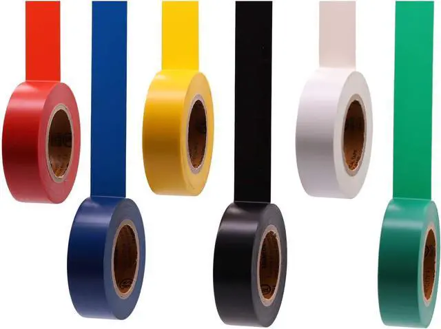 Main image of Electrical Tape Colors 6 Pack 0.7-Inch by 30 Feet, Voltage Level 600V Dustproof, Adhesive for General Home Vehicle Auto Car Power Circuit Wiring Multicolor