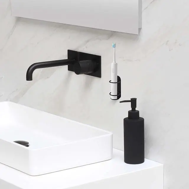 Alt view image 7 of 7 - 2 Pack Electric Toothbrush Holders Stick on The Wall Electric Metal Tooth Brushing Holder Wall Mounted Bathroom Organizer