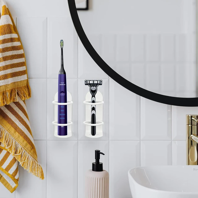 Alt view image 5 of 6 - 2 Pack Electric Toothbrush Holders Stick on The Wall Electric Metal Tooth Brushing Holder Wall Mounted Bathroom Organizer