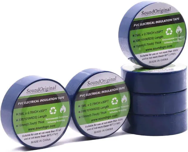 Main image of Electrical Tape Blue 6 Pack 3/4-Inch by 30 Feet, Voltage Level 600V Dustproof, Adhesive for General Home Vehicle Auto Car Power Circuit Wiring Blue