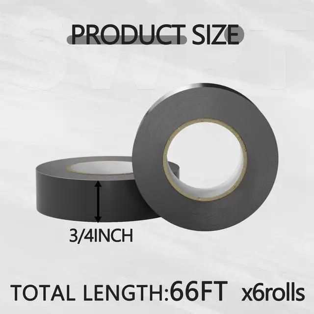 Alt view image 7 of 7 - SWRT 6 Pack Black Electrical Tape Waterproof, 0.75 in x 66 FT High Temp Electric Tape Under 600V for All Weather - UV Protection - Flame Retardant