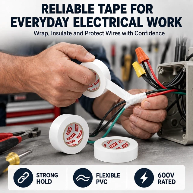 Alt view image 2 of 7 - SWRT White Electrical Tape, 3 Pack, 0.7 in x 66 FT, Vinyl Tape