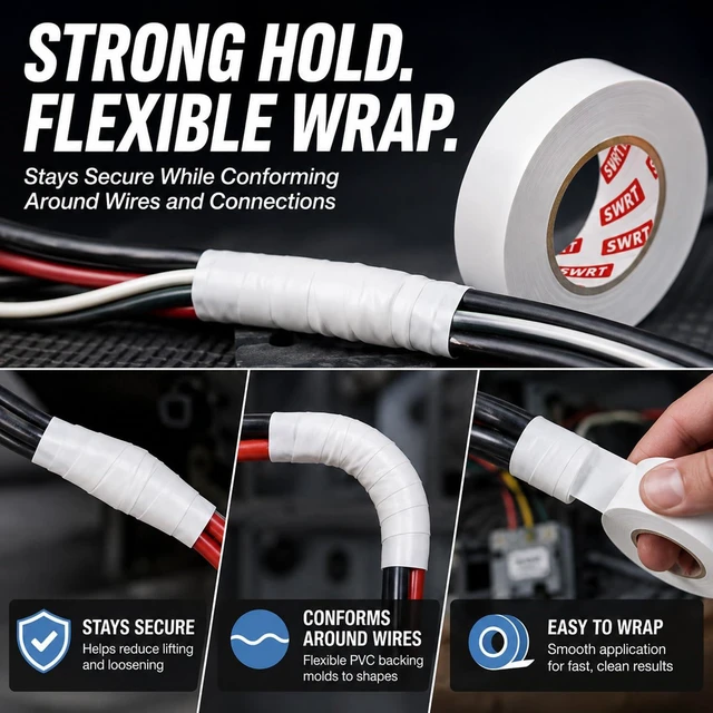 Alt view image 3 of 7 - SWRT White Electrical Tape, 3 Pack, 0.7 in x 66 FT, Vinyl Tape
