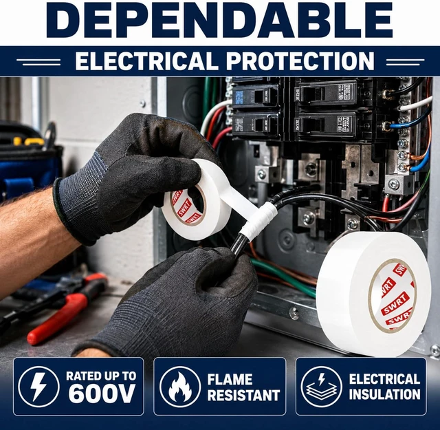 Alt view image 4 of 7 - SWRT White Electrical Tape, 3 Pack, 0.7 in x 66 FT, Vinyl Tape