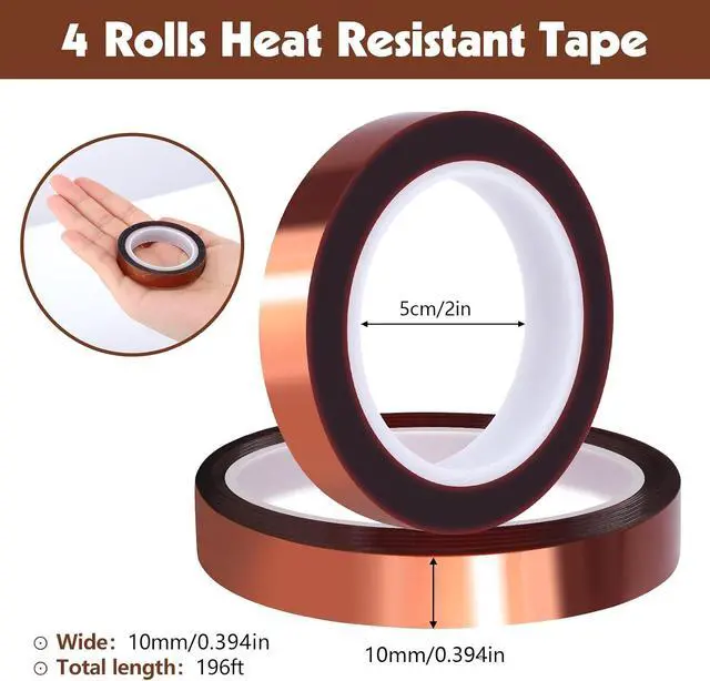 Alt view image 2 of 7 - 4 Rolls Heat Resistant Tape 10mm x 49Ft Transfer Tape for Heat Press