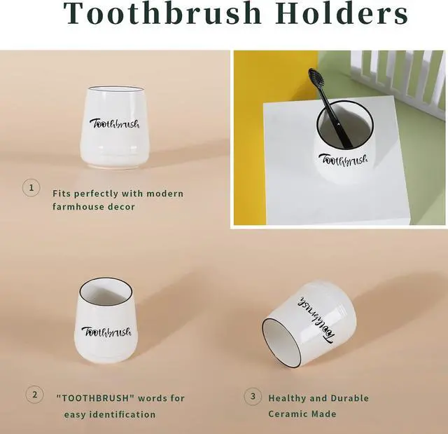 Alt view image 2 of 6 - Ceramic Toothbrush, Brushing Holder Easy to Clean (White)