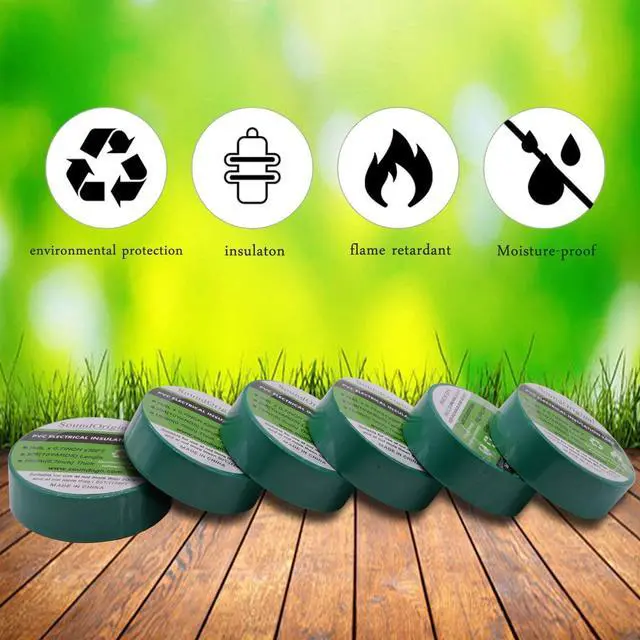 Alt view image 7 of 7 - Electrical Tape 6 Pack 3/4-Inch by 30 Feet, Voltage Level 600V Dustproof, Adhesive for General Home Vehicle Auto Car Power Circuit Wiring Green (30Ft Green)