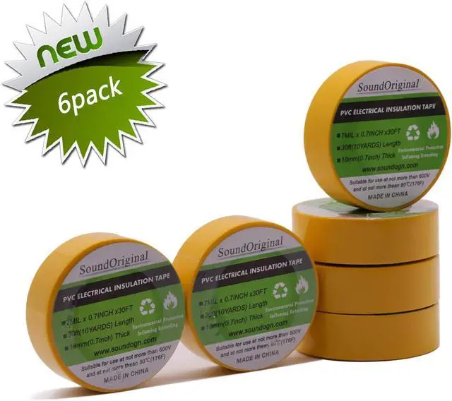 Alt view image 4 of 7 - Electrical Tape Yellow 6 Pack 3/4-Inch by 30 Feet, Voltage Level 600V Dustproof, Adhesive for General Home Vehicle Auto Car Power Circuit Wiring Yellow