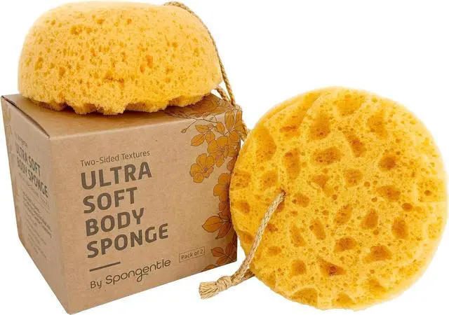 Main image of Spongentle Loofah Sponge for Shower and Bathing, Bath Sponge with Dual Texture, Shower Pouf for Gentle and Deep Exfoliation, Large Size Body Scrubber for Men & Women, PU Foam, 37% More Lather, 2 Pack