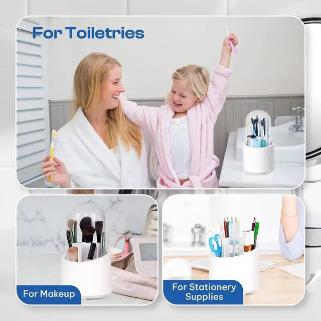 Alt view image 7 of 7 - Toothbrush Holder with Cover, Dustproof Toothbrush Holder for Bathroom Sink, Vanity and Bathroom Storage Organizer, Rotating Bathroom Counter Organizer (White)