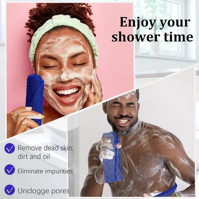 Alt view image 2 of 7 - Shappy 2 Pcs African Net Sponge Exfoliating Net African Body Scrubber Bath Rag Washcloth Towel Shower Body Back Scrubber Skin Smoother for Daily Use or Stocking Stuffer (Blue)