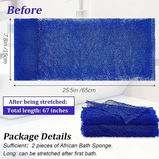 Alt view image 3 of 7 - Shappy 2 Pcs African Net Sponge Exfoliating Net African Body Scrubber Bath Rag Washcloth Towel Shower Body Back Scrubber Skin Smoother for Daily Use or Stocking Stuffer (Blue)