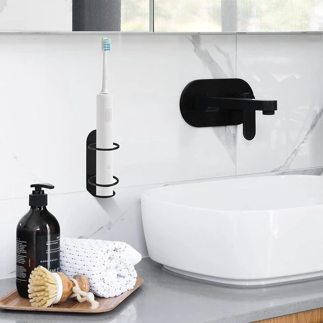 Alt view image 2 of 7 - 2 Pack Electric Toothbrush Holders Stick on The Wall Electric Metal Tooth Brushing Holder Wall Mounted Bathroom Organizer