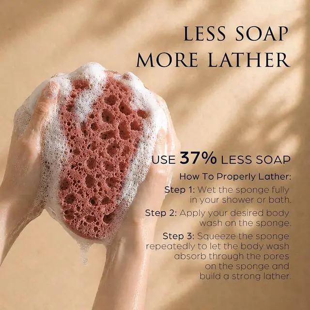 Alt view image 3 of 7 - Spongentle Loofah Sponge for Shower and Bathing, Bath Sponge with Dual Texture, Shower Pouf for Gentle and Deep Exfoliation, Large Size Body Scrubber for Men & Women, PU Foam, 37% More Lather, 2 Pack