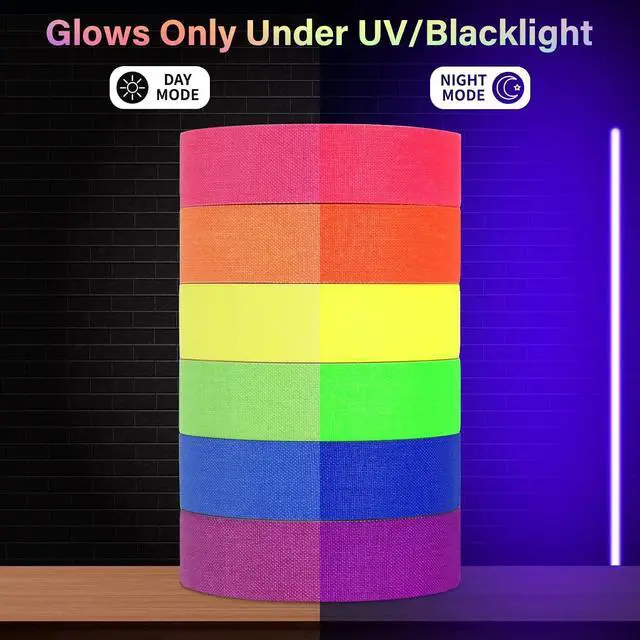 Alt view image 2 of 7 - 6 Pack Neon Gaffers Cloth Tape 0.6" x 16.5ft UV Blacklight Glow Tape