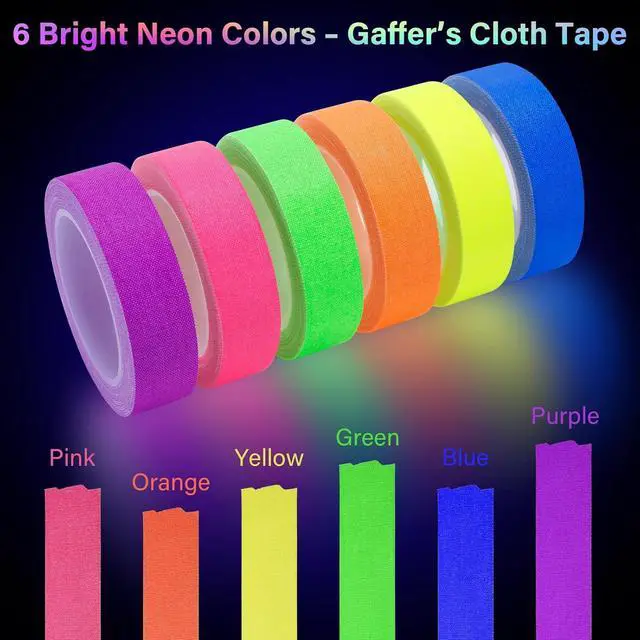 Alt view image 3 of 7 - 6 Pack Neon Gaffers Cloth Tape 0.6" x 16.5ft UV Blacklight Glow Tape